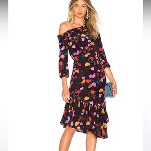 SALONI silk Lexie asymmetrical maxi dress black azalea floral size XS